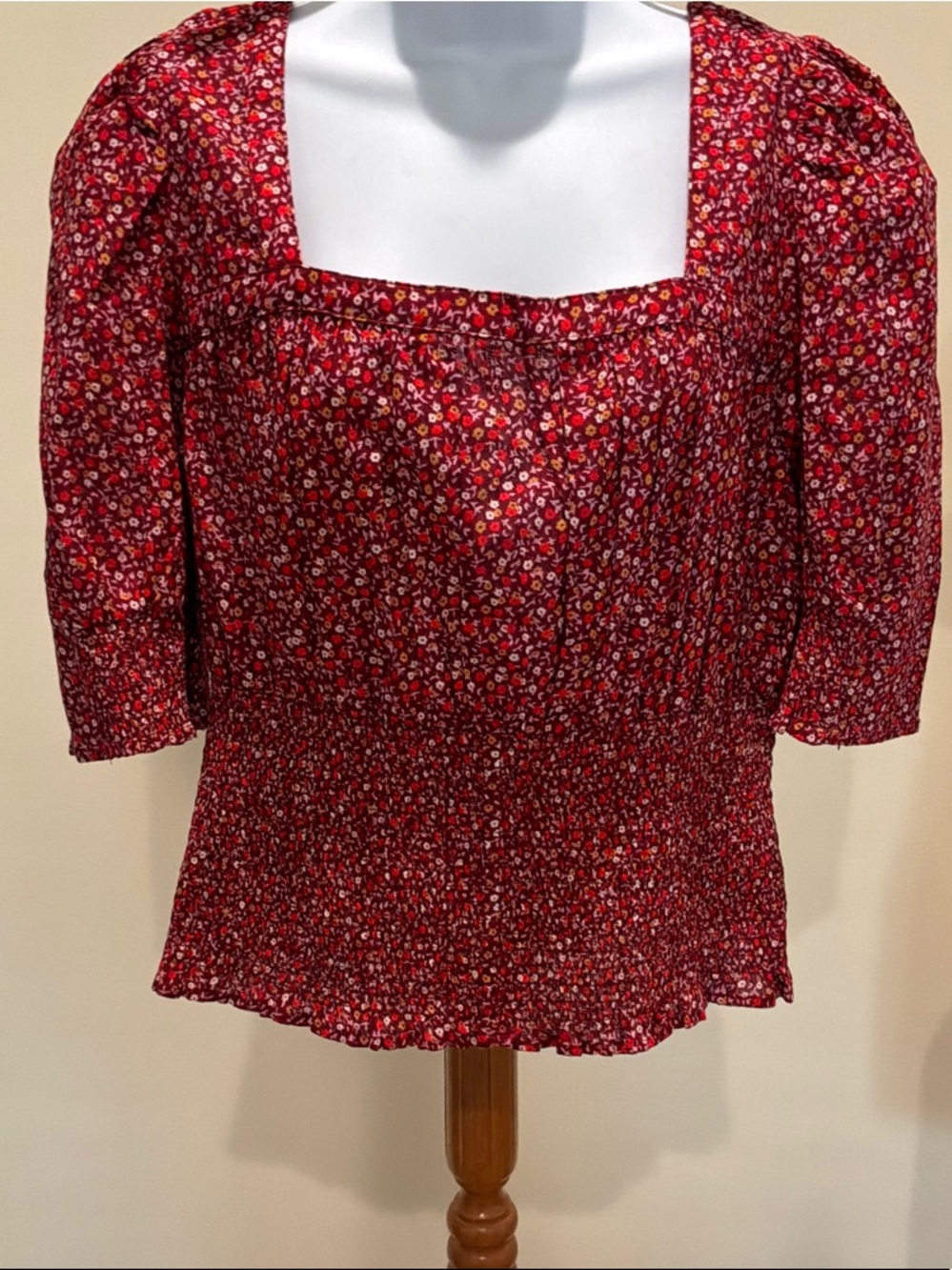 Universal Thread Red Floral Square-Neck Smocked Blouse